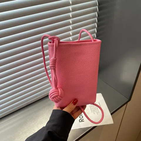 Borsa a Tracolla Minimalista in Pelle PU Elegante Tinta Unita Piccola Porta Cellulare Con Dettaglio di Nodo Tracolla Mini Borsa Quadrata Verticale da Donna Casual Quotidiano