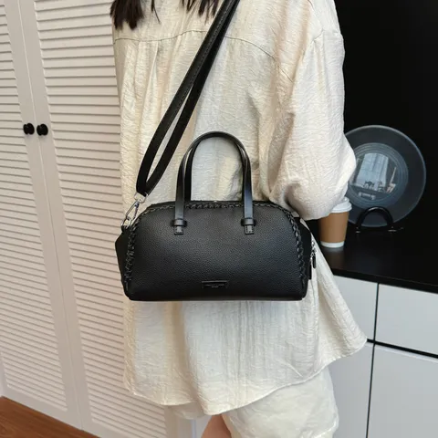 Vrouwen Retro Boston Tas Contrast Kleur PU Leer Schouder Crossbody Tas Met Gevlochten Detail Kleine Handtas Daily Purse