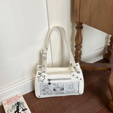 Japanischer Stil PU-Leder Ita Tasche Für Damen Transparentes Fenster Plissiert Schultertasche Süß Sternanhänger Achseltasche