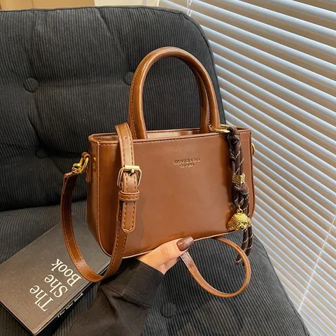 Vintage PU Leer Vierkante Handtas Met Schouderriem Stijlvolle Crossbody Tas Effen Kleur Top Handle Tas Voor Woon-werkverkeer Vrouwen