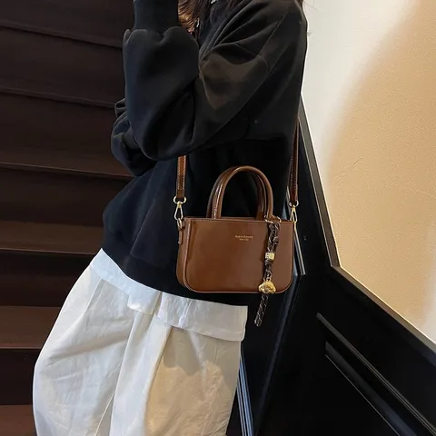 Vintage PU Leer Vierkante Handtas Met Schouderriem Stijlvolle Crossbody Tas Effen Kleur Top Handle Tas Voor Woon-werkverkeer Vrouwen