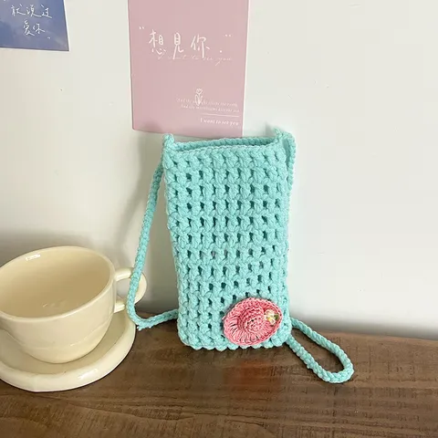 Handgemachte Gewebte Hohl Aus Handytasche Frisch Leicht Garn Einzelschulter Umhängetasche Mini Tasche Mit Blumenschmuck Für Damen