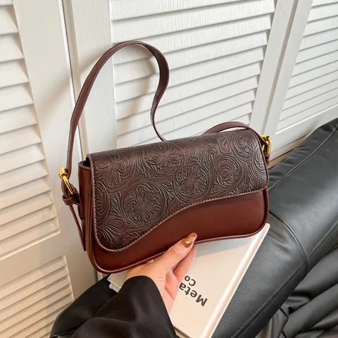 French Retro Embossed Leather Shoulder Bag Women Small Square Crossbody Bag Luxury Designer Style Elegant Handbag