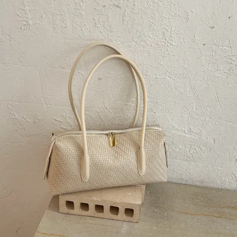 Sac à Main Bandoulière Femme en Cuir PU Motif Tissé Rétro Luxe Décontracté Sac Sous-Bras Classique Baguette Hobo Sac pour Navette Quotidienne