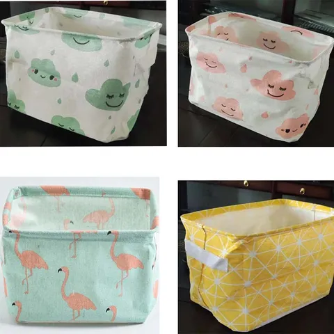 Boîte de Rangement Pliable en Tissu Coton et Lin Panier Organisateur pour Vêtements Jouets Articles Divers