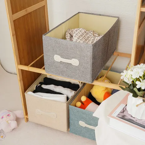 Foldable Fabric Storage Box Large Capacity Linen Storage Bin With Handles Wardrobe Organizer For Clothes Toys