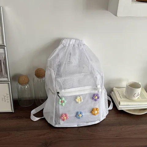 Korean Style Hollow Mesh Backpack Casual Commuting Drawstring Storage Bag Student Fashion School Daypack For Women
