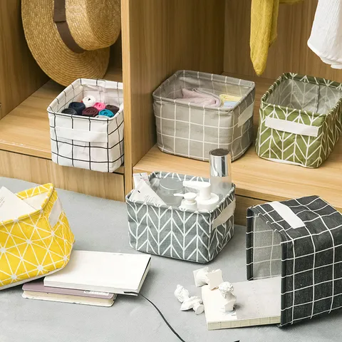 Panier de Rangement Pliable en Tissu Coton Lin Boîte de Rangement de Bureau Organisateur avec Poignées pour Maison Bureau Articles Divers Jouets