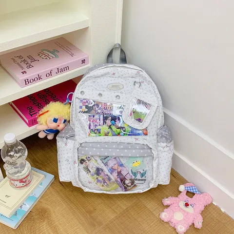 Νάιλον Σακίδιο Πλάτης Ita Bag Με Σχέδιο Αστέρι Καρδιά Διαφανές Παράθυρο Σχολικό Σακίδιο Μεγάλης Χωρητικότητας Για Έφηβες Κορίτσια Καθημερινή Τσάντα