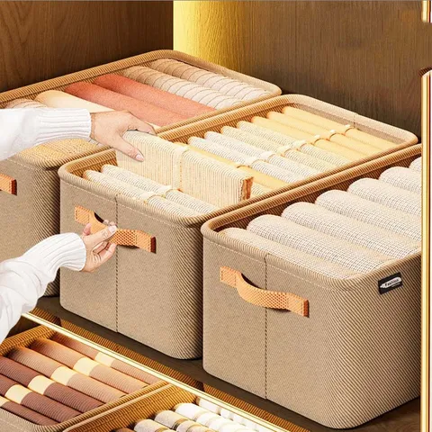 Thickened Non-Woven Fabric Storage Box Foldable Closet Organizer Bin With Handles For Clothes And Sundries Home