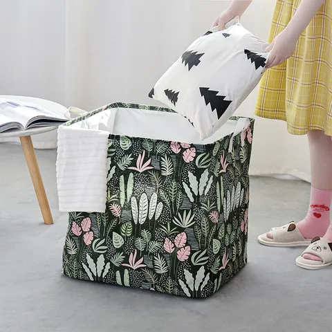 Cesta de Almacenamiento Plegable de Algodón y Lino Cesta para Ropa con Cordón Organizador