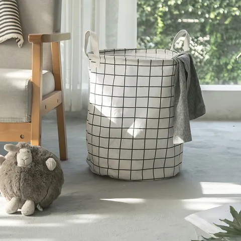 Cesta de Almacenamiento de Tela Plegable Cesto de Ropa Impermeable Diseño de Cuadros Organizador para Ropa Dormitorio