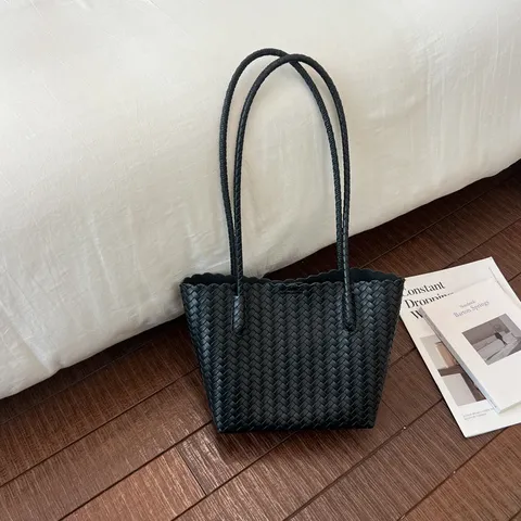 Damen Gewebt Totebag Casual PU Leder Geflochtene Umhängetasche Große Kapazität Handtasche Magnetschnalle Top Handle Pendeln Tasche