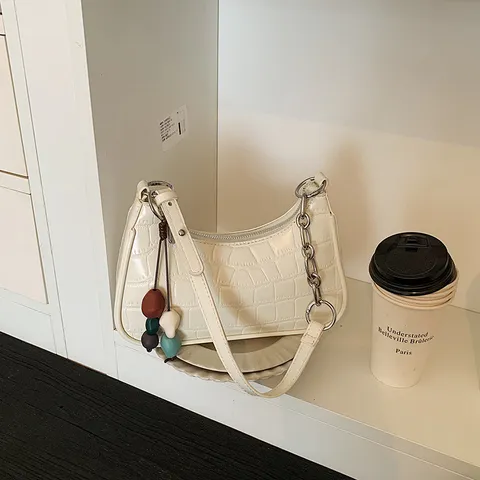 Fashion Crocodile Pattern PU Leather Underarm Bag For Women Chunky Chain Shoulder Crossbody Bag Casual All Matching Hobo Bag