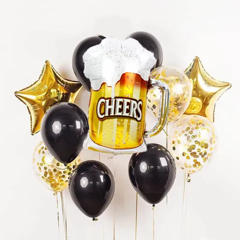 Party Balloon Wine Bottle Glass Foil Balloons With Black Gold Sequins Latex Balloons For Birthday Wedding Celebration