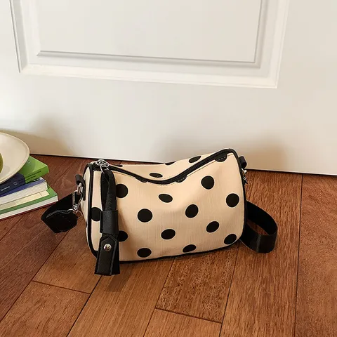 Dames Polka Dot Onderarm Tas PU Leer Kussentas Trendy Crossbody Tas Casual Pendelen Enkele Riem Rits Messenger Satchel Handbag