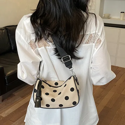Dames Polka Dot Onderarm Tas PU Leer Kussentas Trendy Crossbody Tas Casual Pendelen Enkele Riem Rits Messenger Satchel Handbag