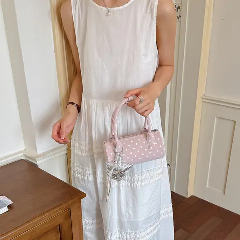 Borsa a Bauletto a Pois da Donna in Pelle PU Cilindro Borsa a Tracolla Design di Nicchia Cucito Borsa a Mano Spalla Con Ciondolo Stella