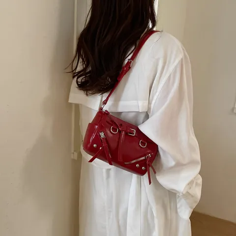 Korean Niche Designer Cylinder Underarm Bag Trendy PU Leather Motorcycle Shoulder Bag Stylish Large Capacity Commuting Crossbody Bag For Women