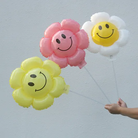 Palloncino in Alluminio Margherita Sorridente Con Bastoncino di Supporto Palloncini Viso Sorridente Carini per Decorazione Festa