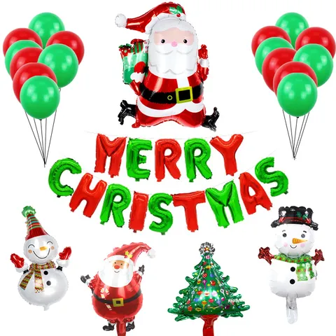 Conjunto de Globos de Papel de Aluminio de Navidad Papá Noel Muñeco de Nieve Globos Para Hotel Centro Comercial Año Nuevo Fiesta Decoraciones
