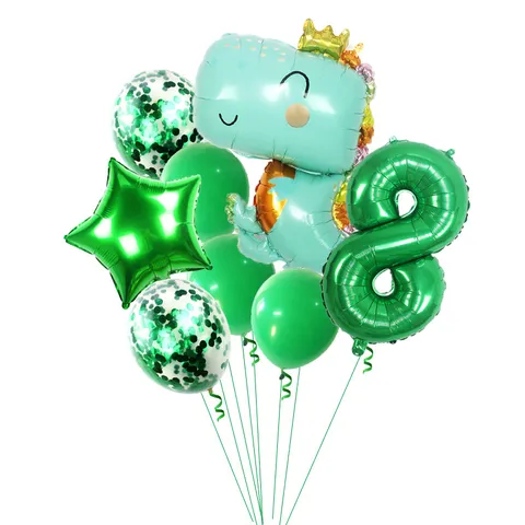 Green Dinosaur Foil Balloon Set Crown Cute Animal Number Balloons For Kids Birthday Party Decorations Event Supplies
