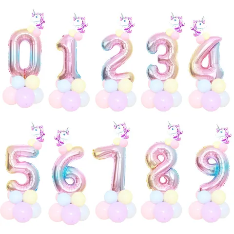 Unicorn Pink Gradient Number Foil Balloon Set Birthday Party Decoration