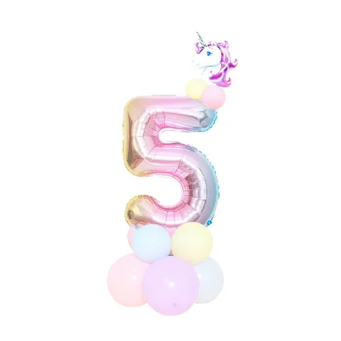 Unicorn Pink Gradient Number Foil Balloon Set Birthday Party Decoration
