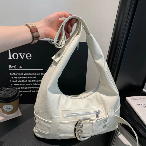 Women's Vintage PU Leather Tote Bag Large Capacity Casual Shoulder Bag Commuter Motorcycle Style Handbag