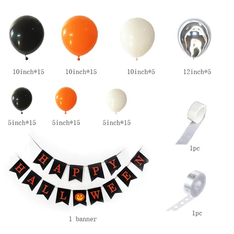 Halloween Balloon Arch Kit Aluminum Foil Latex Balloons With Ghost Foil Balloons And Banner For Party Decoration