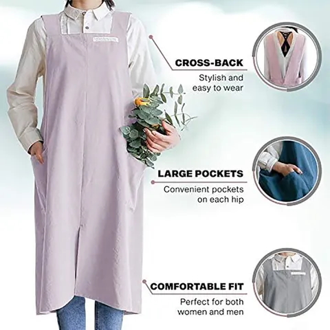 Tablier en Coton Lin Dos Croisé Tabliers Bavette Avec Grandes Poches Cuisine Cuisson Fleuriste Café Vêtement Travail Pour Femmes