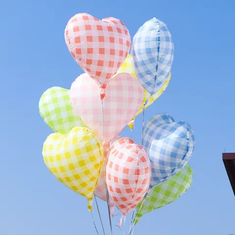 Globo de Aluminio en Forma de Corazón de 18 Pulgadas con Patrón de Cuadros para Decoración de Fiesta de Cumpleaños de Niños