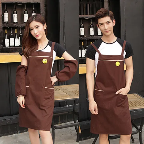 Solid Color Poly Cotton Apron With Pockets Kitchen Restaurant Work Apron For Adult Men Women Chef Cooking Baking