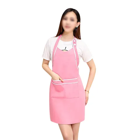 Korean Style Cute Fashion Apron For Women Kitchen Cooking Baking Cafe Waiter Work Apron Solid Color With Pockets