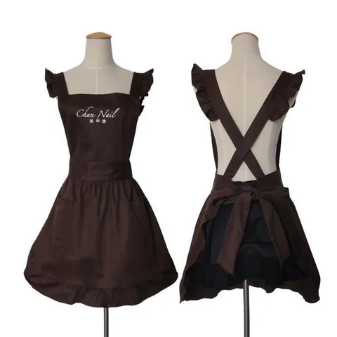 Korean Style Solid Color Ruffle Apron Women Polyester Waterproof Kitchen Cooking Work Apron For Cafe Nail Salon Baking