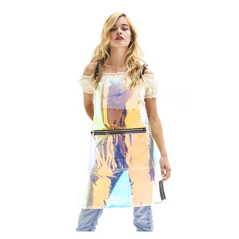 Delantal Transparente Impermeable de TPU Con Correas de Cadena Bolsillo con Cremallera A Prueba de Aceite Delantal de Trabajo para Adultos