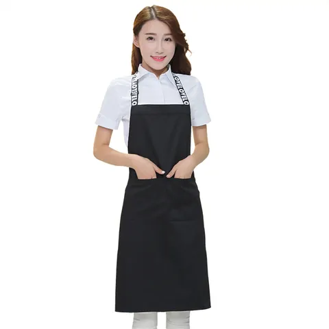 Style Coréen Mode Halter Cou Imperméable Bavette Tablier Avec Poches Pour Café Magasin De Thé Au Lait Restaurant Serveur Vêtements De Travail