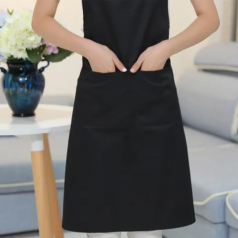 Style Coréen Mode Halter Cou Imperméable Bavette Tablier Avec Poches Pour Café Magasin De Thé Au Lait Restaurant Serveur Vêtements De Travail