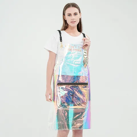 Transparente TPU Wasserdichte Schürze Mit Reißverschlusstasche Mode Klare Arbeitskleidung Latz Für Frauen Kochen Kunst Malerei