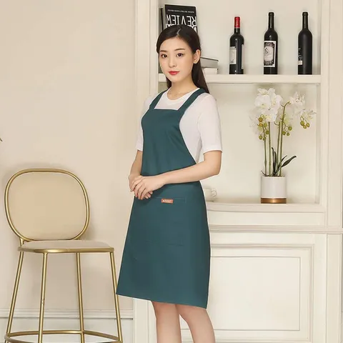 Polyester Cotton Apron Cross Back Adjustable Buckle Solid Color Kitchen Workwear Chef Apron For Cooking Baking