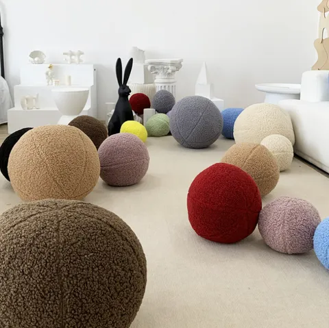 Nordic Minimalist Abstract Teddy Velvet Plush Ball Pillow Round Cushion Soft Stuffed Sofa Bed Decor Pillow