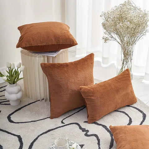 Modern Minimalistisch Plüsch Kissenbezug Einziger Farbe Kissen Hülle Für Sofa Bett Wohnzimmer Heimdekoration
