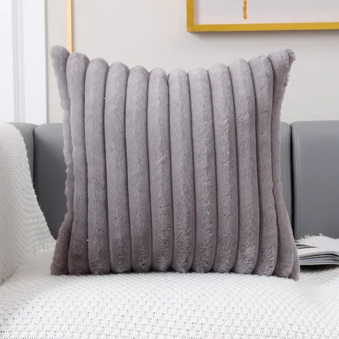 Kunstkaninchenfell Zierkissenbezug Einfarbig Vertikal Gestreift Weich Plüsch Kissenbezug Für Wohnzimmer Sofa Schlafzimmer Bett Heimdekoration