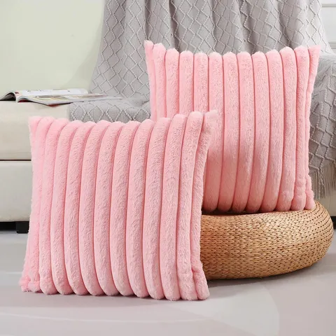 Nordic Style Striped Faux Rabbit Fur Throw Pillow Cover Soft Plush Sofa Cushion Bedside Pillow Home Decor