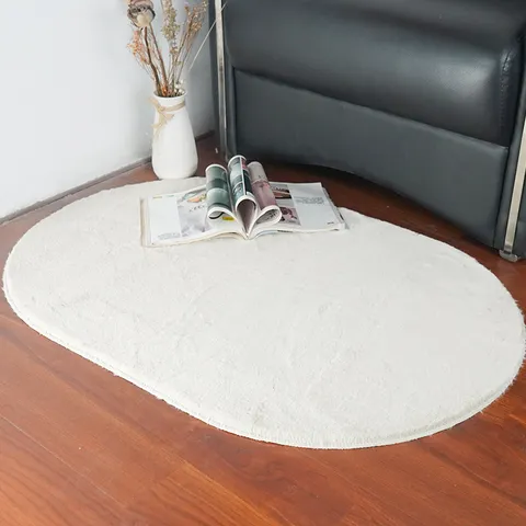 Estilo Nórdico Alfombra de Piel de Conejo Sintética Espesada Sala Dormitorio Alfombrilla Ovalada de Color Sólido Decoración del Hogar