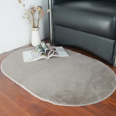 Estilo Nórdico Alfombra de Piel de Conejo Sintética Espesada Sala Dormitorio Alfombrilla Ovalada de Color Sólido Decoración del Hogar
