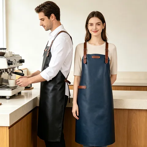 PU Leder Schürze Wasserdicht Öldicht Küche Backen Kochen Chef Schürze Mit Verstellbaren Trägern