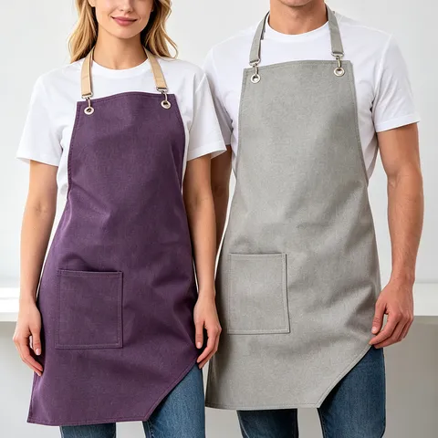 Tablier en Toile Couleur Unie Cou Suspendu Ajustable Tablier de Cuisine avec Poche Résistant aux Taches Tablier de Travail pour Cuisine
