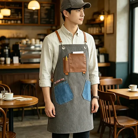 Vintage Heavy Duty Canvas Multi-Pocket Tool Apron Wear-Resistant Barista Workwear