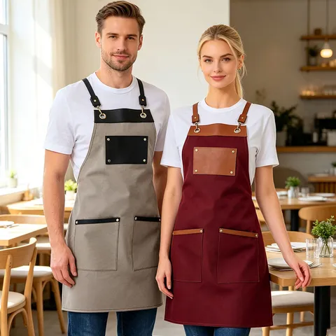 Tablier de Cuisine en Toile avec Bretelles Croisées Grandes Poches Ajustable pour Café Cuisine BBQ